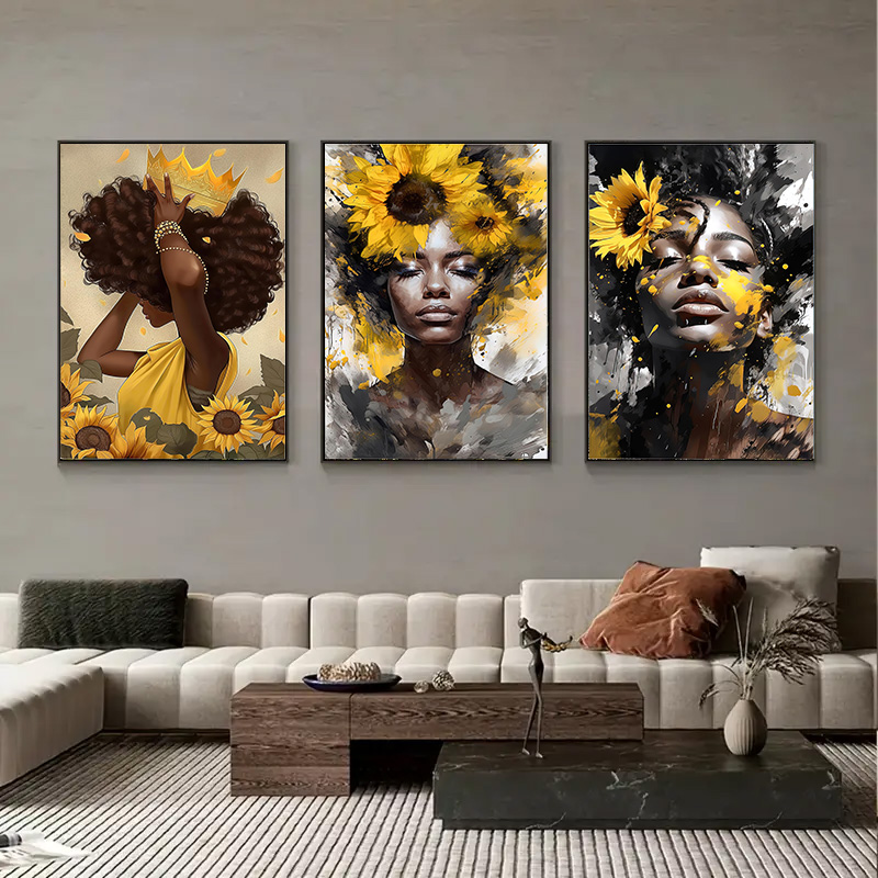 Home Decor Yellow - 3 قطع من لوحات فنية جدارية