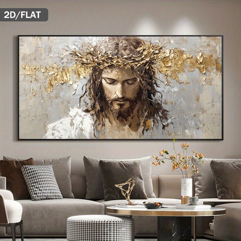 Home Decor Jesus - لوحة قماشية ليسوع المسيح بملتهن الأشواك،
