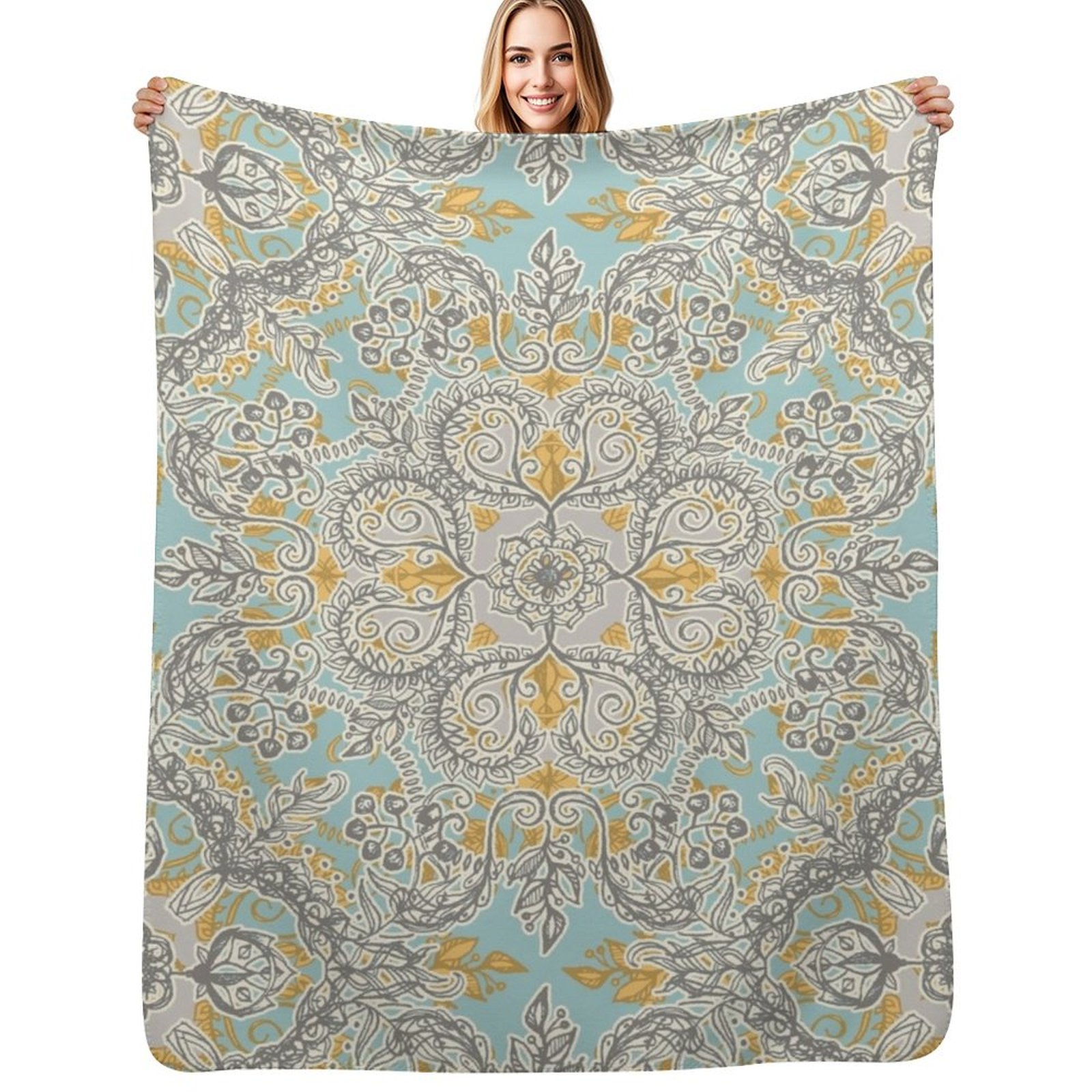 Neutral Throw Blanket - بطانية زخرفية بنمط زهور غجرية بألوان