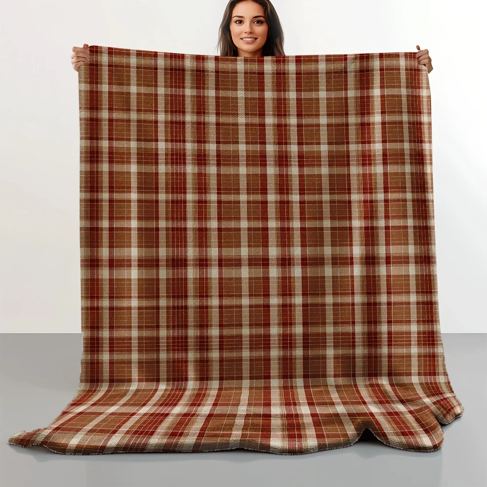 بطانية فلانيل مربعات بنمط ريفي - مراجعة Neutral Throw Blanket وسعره