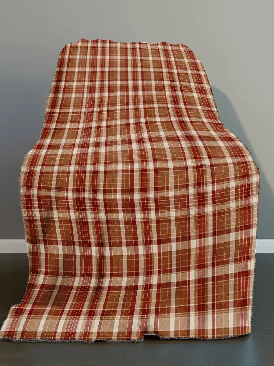 بطانية فلانيل مربعات بنمط ريفي - مراجعة Neutral Throw Blanket وسعره