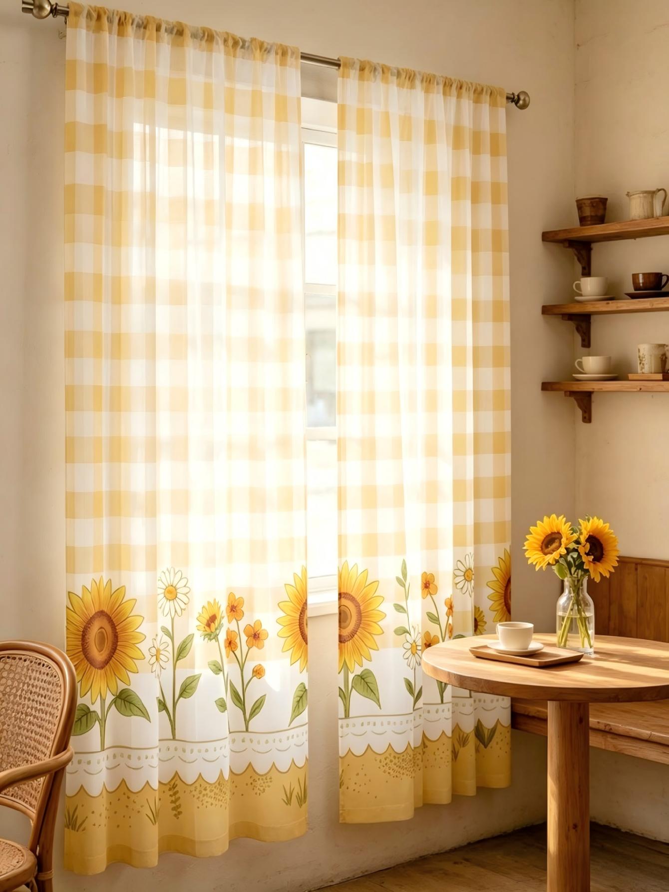 قطعتان من الستائر الشفافة المط - مراجعة Home Decor Yellow وسعره