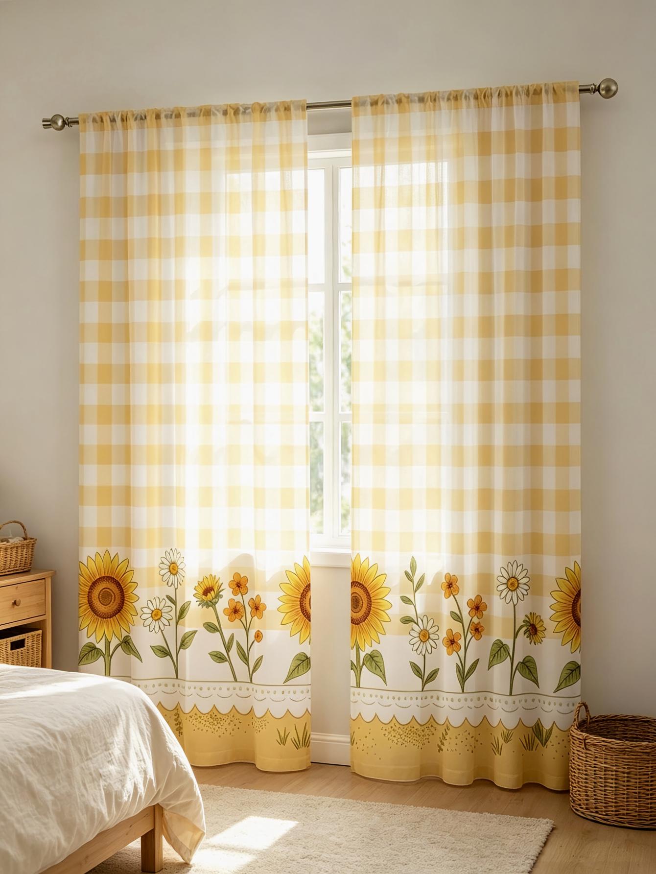 قطعتان من الستائر الشفافة المط - مراجعة Home Decor Yellow وسعره