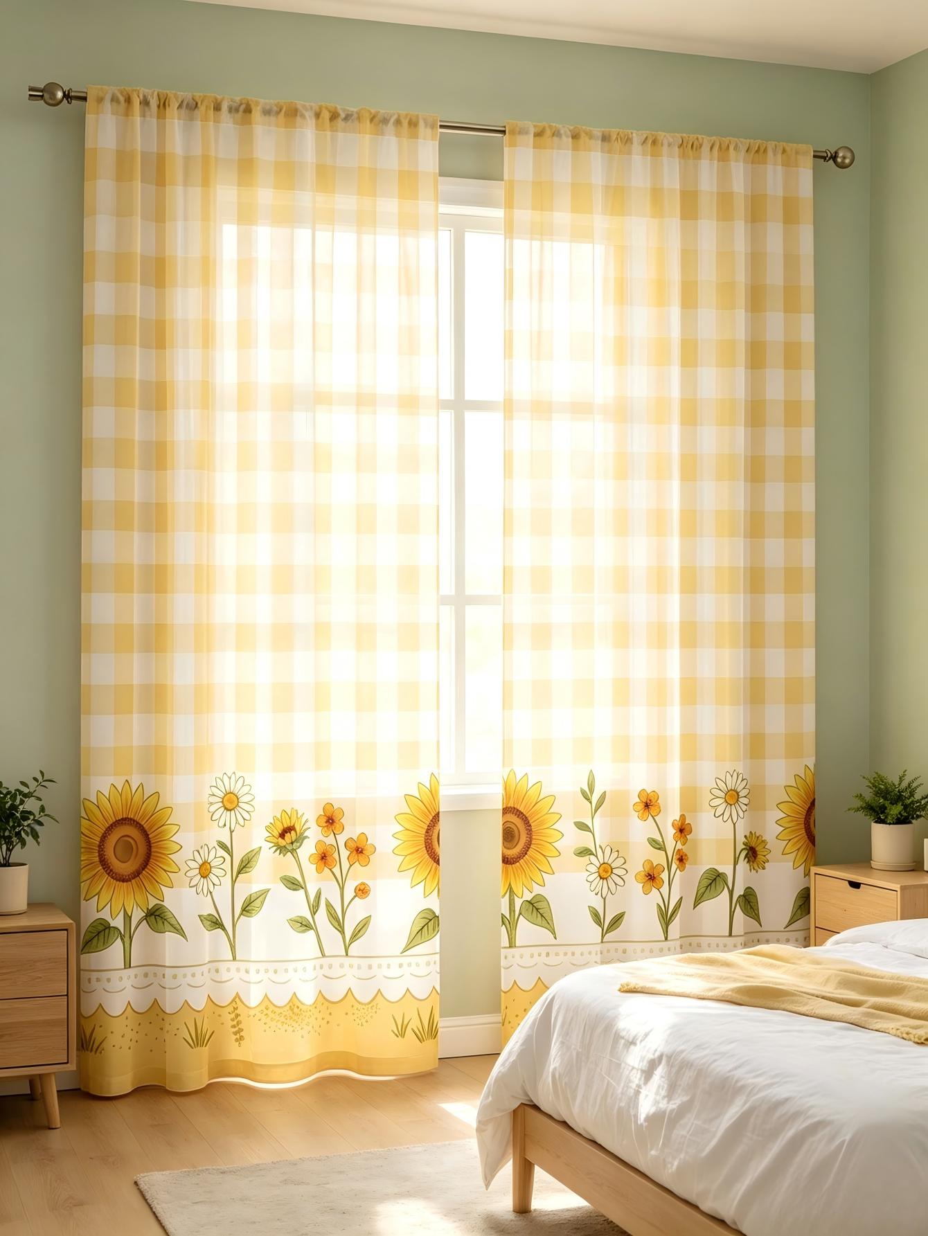 قطعتان من الستائر الشفافة المط - مراجعة Home Decor Yellow وسعره