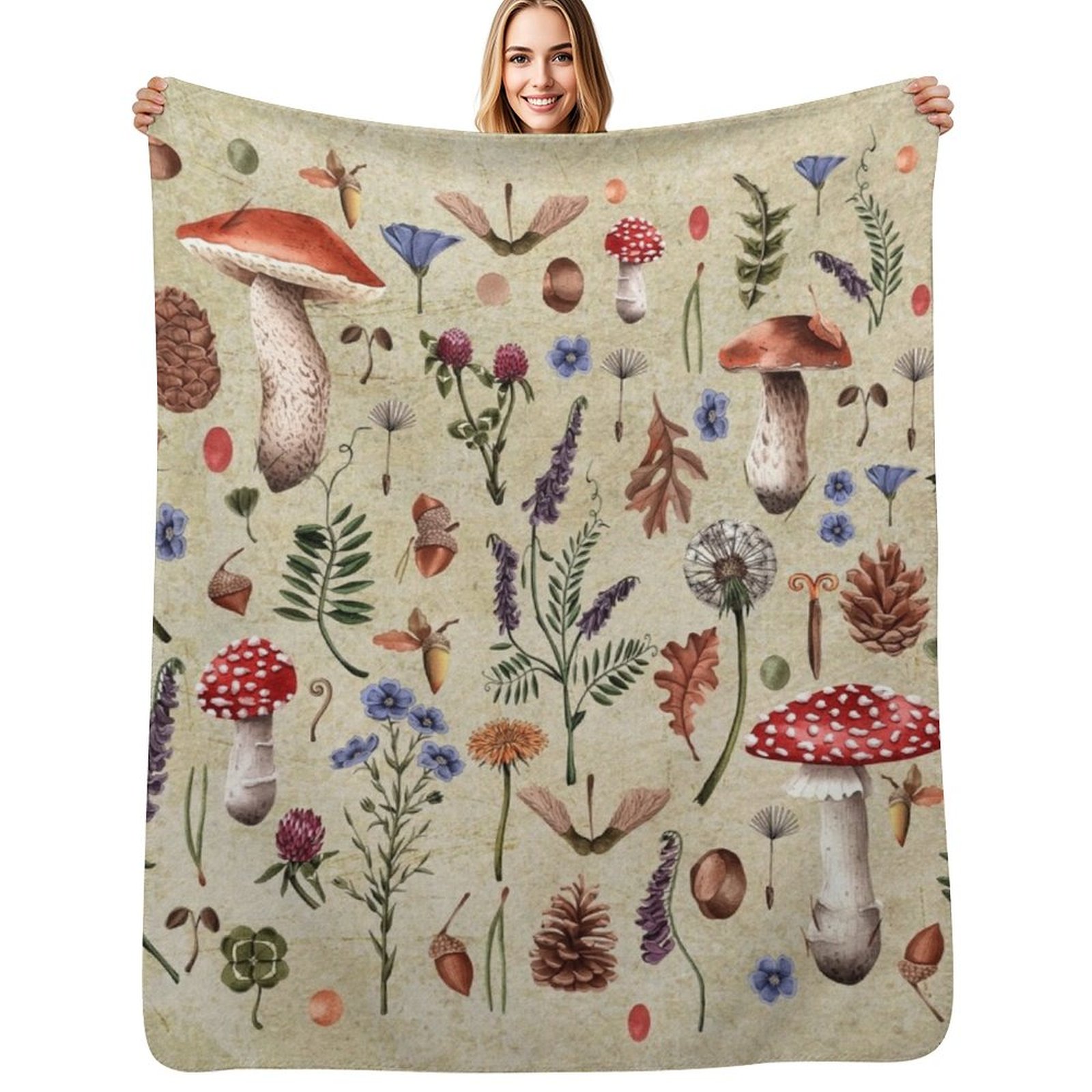 فطر عشبي عتيق الطراز، زهور بري - مراجعة Neutral Throw Blanket وسعره