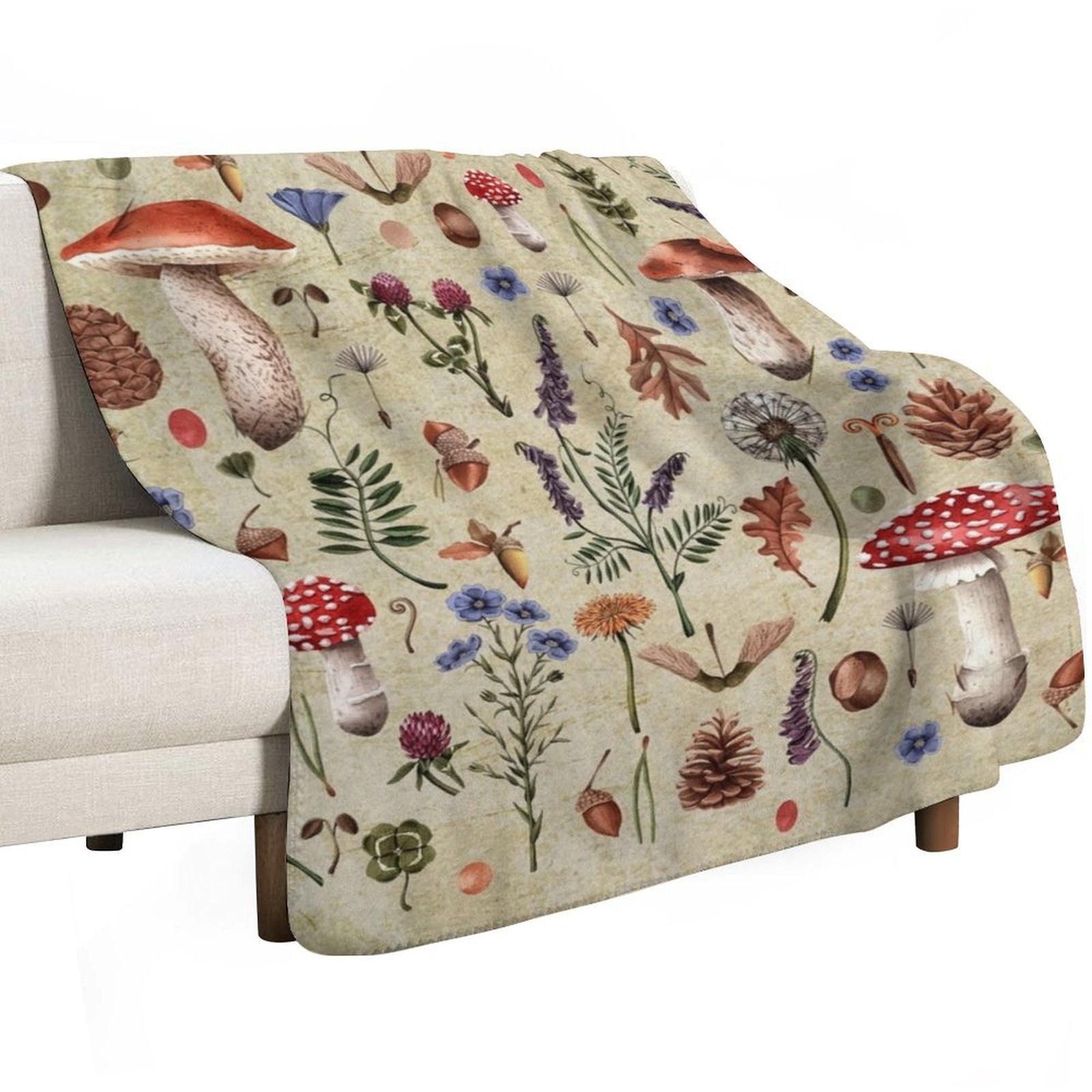 فطر عشبي عتيق الطراز، زهور بري - مراجعة Neutral Throw Blanket وسعره
