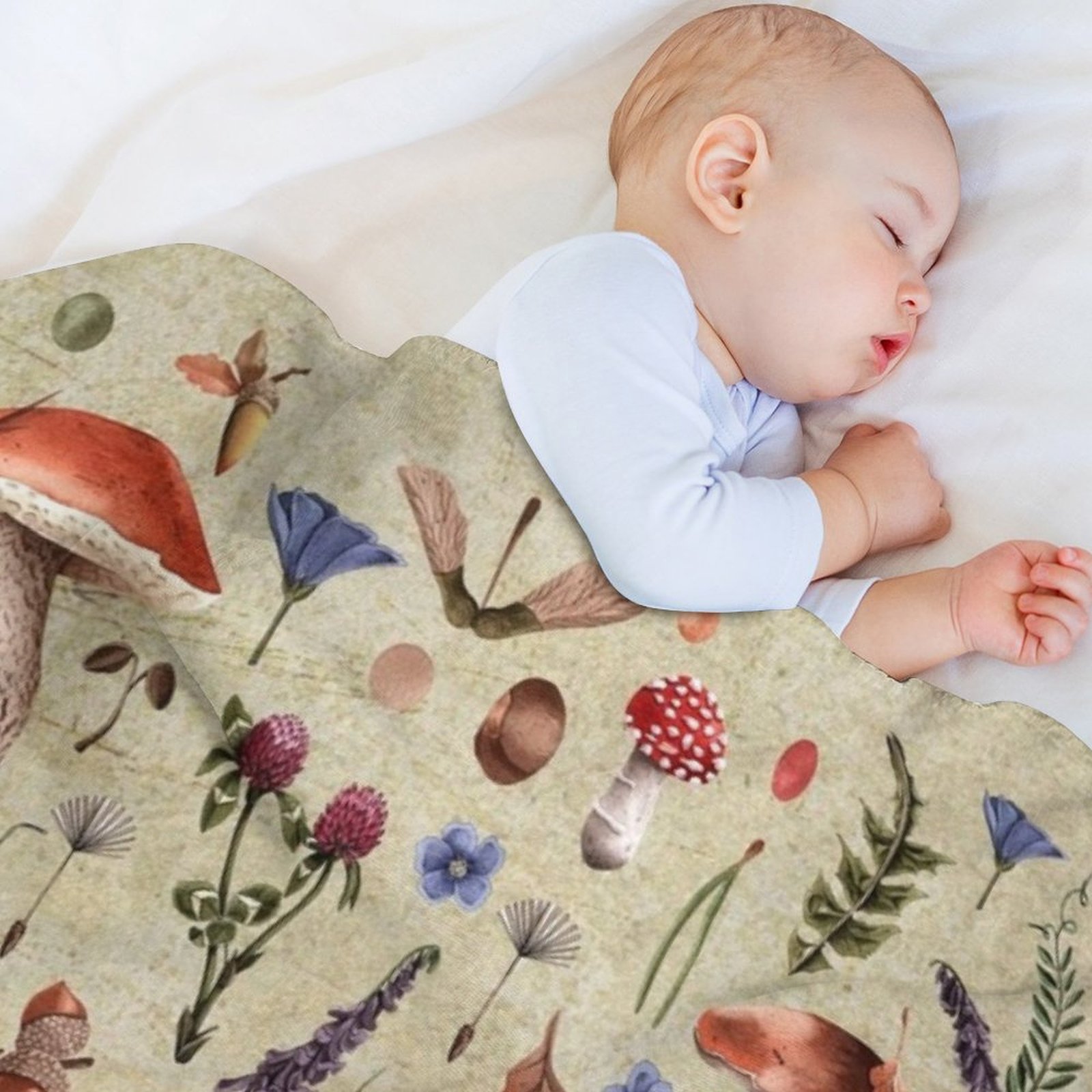 فطر عشبي عتيق الطراز، زهور بري - مراجعة Neutral Throw Blanket وسعره