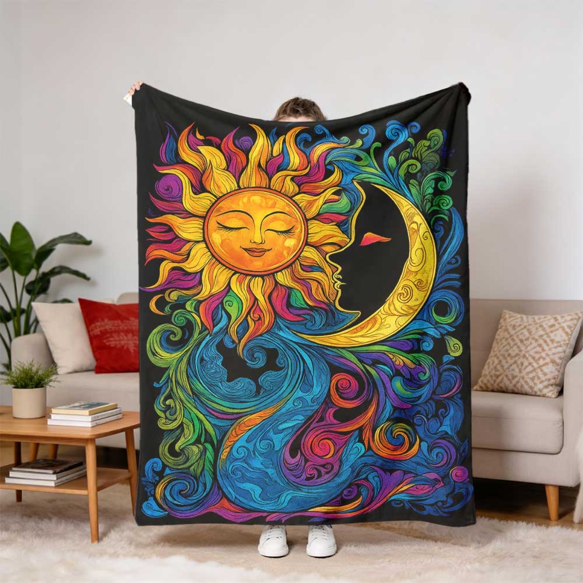 بطانية مطبوعة بنمط القمر والشم - مراجعة Neutral Throw Blanket وسعره